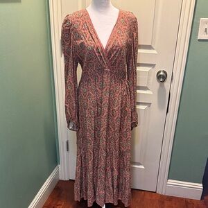 Max Studio Coral and Green Long Sleeve Dress